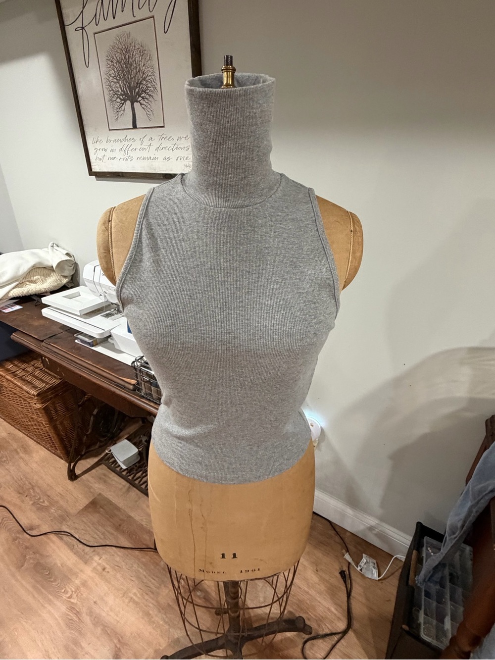 Zara Gray Ribbed Mock Neck Muscle Tee